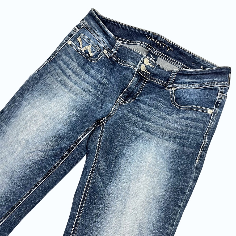 Vanity Curvy Bootcut Jeans Womens 29 Extra Long Dark Wash Flap Pocket Stretch